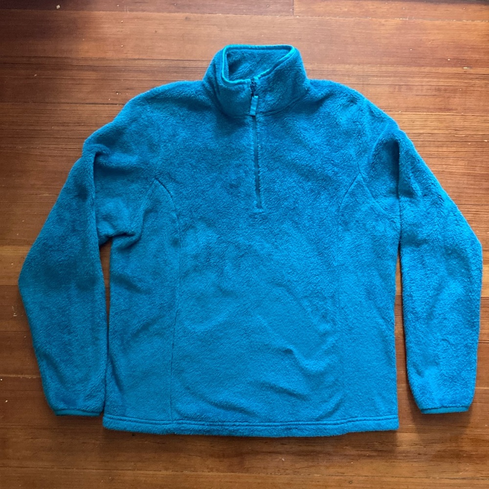 Land’s End quarter zip teal ultra-fluffy teddy fleece, women’s medium